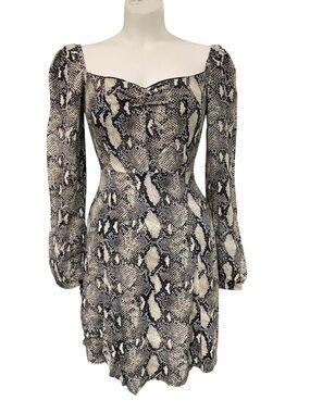 ESQ Snake-Print Sweetheart Neck Mini Dress in Black and Cream Size M